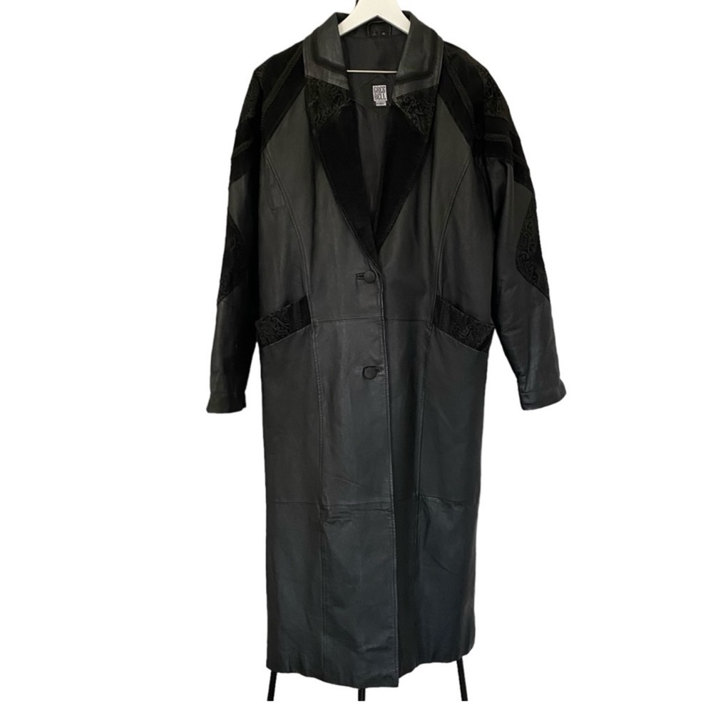 Vintage 90s Greg Bell Genuine Leather Coat Embossed Womens Size XL Mobwife Trend
